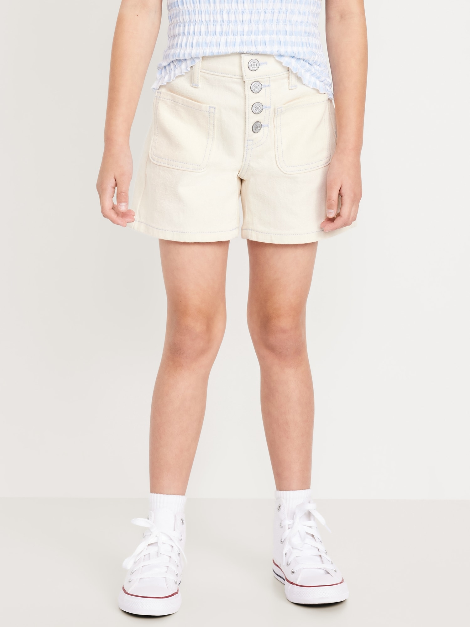 High-Waisted Mariner Midi Jean Shorts for Girls