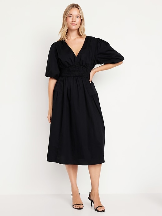 Image number 3 showing, Waist-Defined Puff-Sleeve Midi Dress