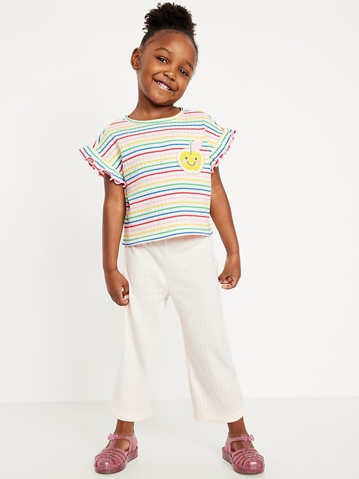 View large product image 1 of 3. Ribbed Ruffle-Trim Top and Wide-Leg Pants Set for Toddler Girls