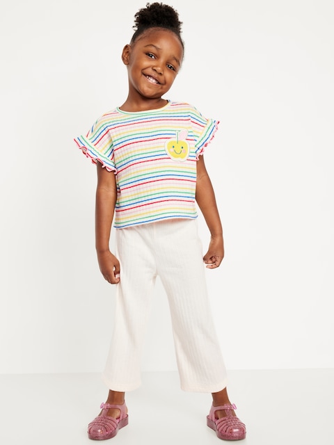 Ribbed Ruffle-Trim Top and Wide-Leg Pants Set for Toddler Girls