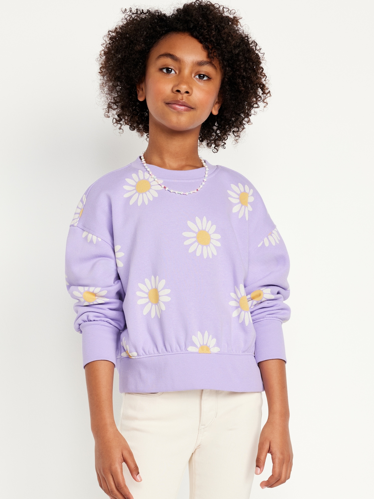 Vintage Oversized Crew-Neck Graphic Sweatshirt for Girls