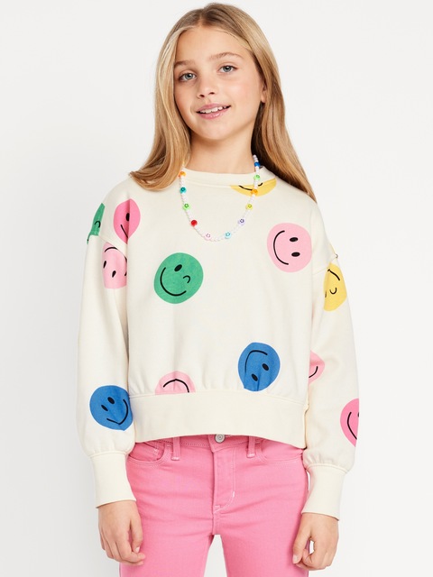 Vintage Oversized Crew-Neck Graphic Sweatshirt for Girls