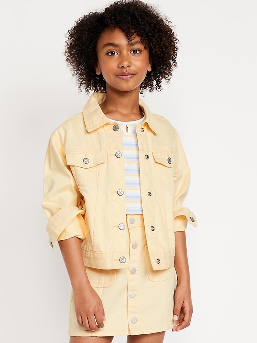 View large product image 1 of 2. Oversized Pop-Color Jean Trucker Jacket for Girls