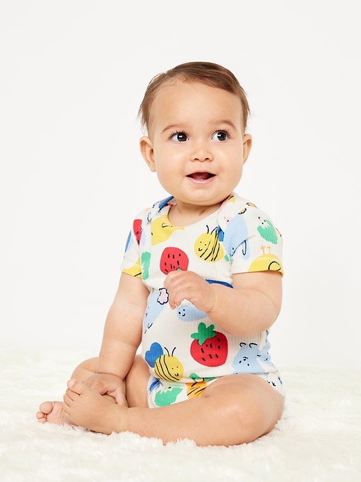 View large product image 1 of 2. Unisex Printed Ribbed Short-Sleeve Bodysuit for Baby