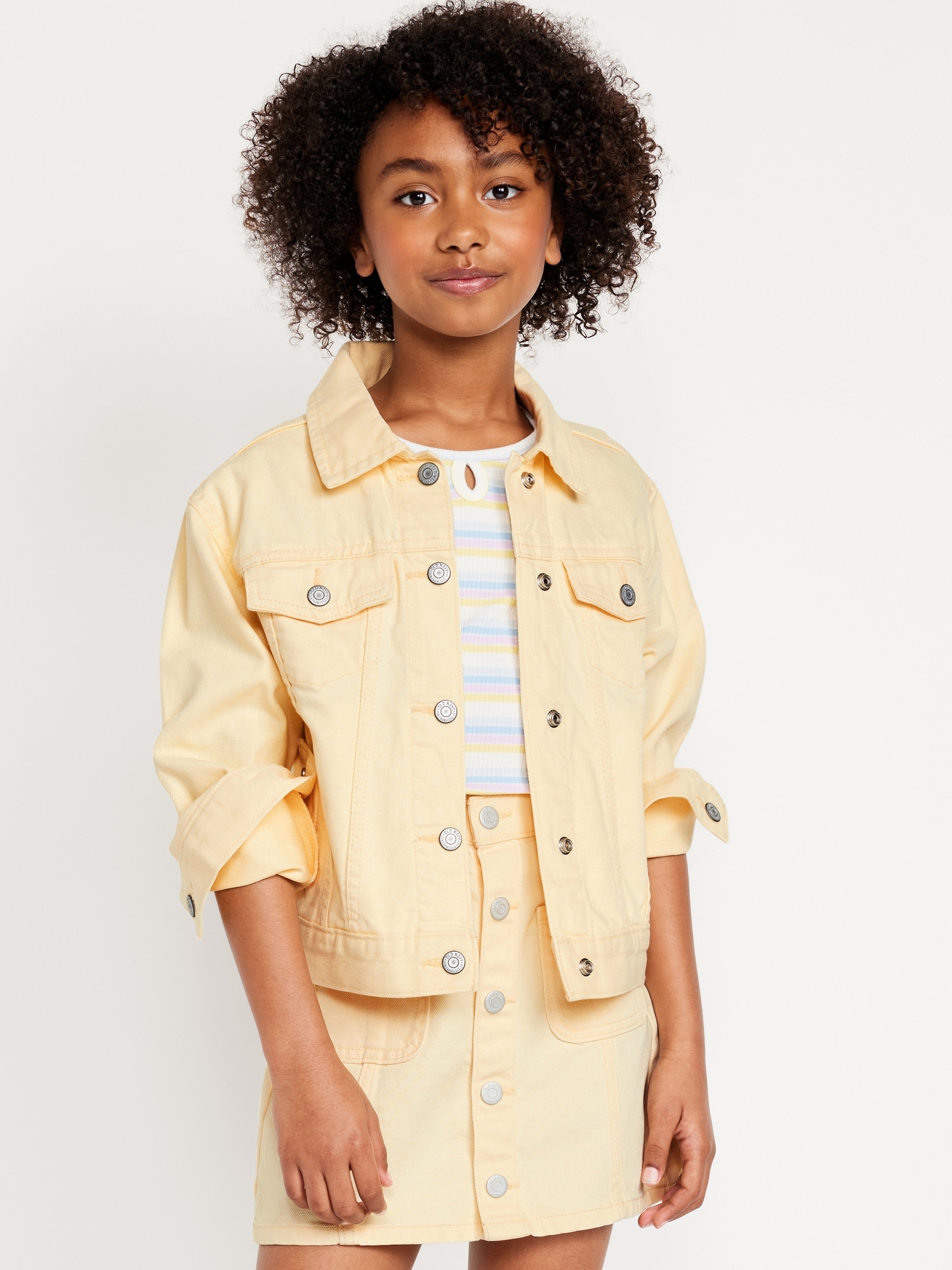 Oversized Pop-Color Jean Trucker Jacket for Girls