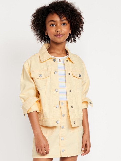 Oversized Pop-Color Jean Trucker Jacket for Girls