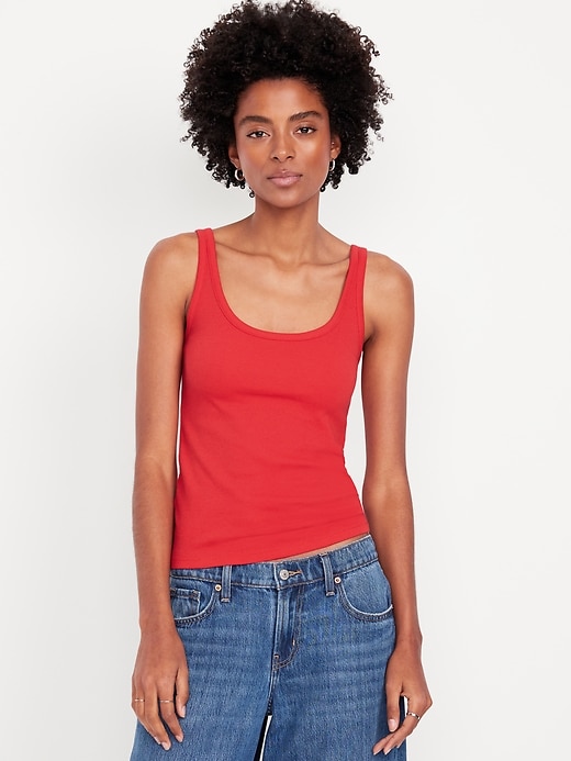 Image number 1 showing, First-Layer Ribbed Scoop-Neck Tank Top