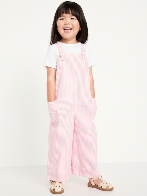 Ensemble t-shirt et combinaison côtelés à manches courtes pour toute-petite fille - Rose