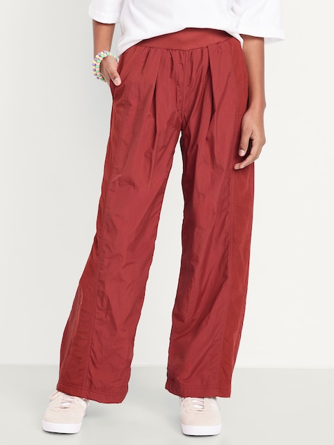 Pantalon jambe large et à taille haute en tissu froissé pour fille