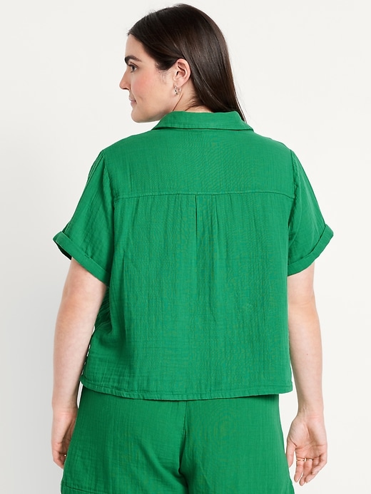 Image number 6 showing, Crinkle Gauze Loose Button-Down Shirt