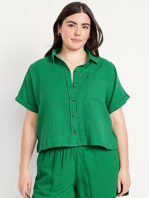 Image number 5 showing, Crinkle Gauze Loose Button-Down Shirt