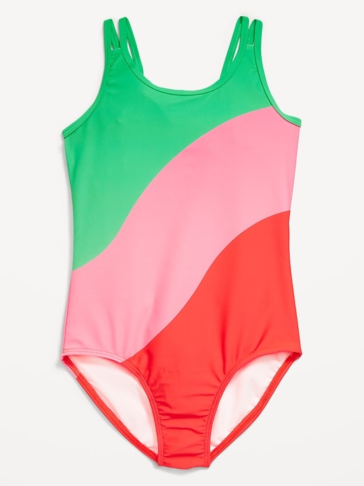 View large product image 1 of 1. Printed Strappy One-Piece Swimsuit for Girls