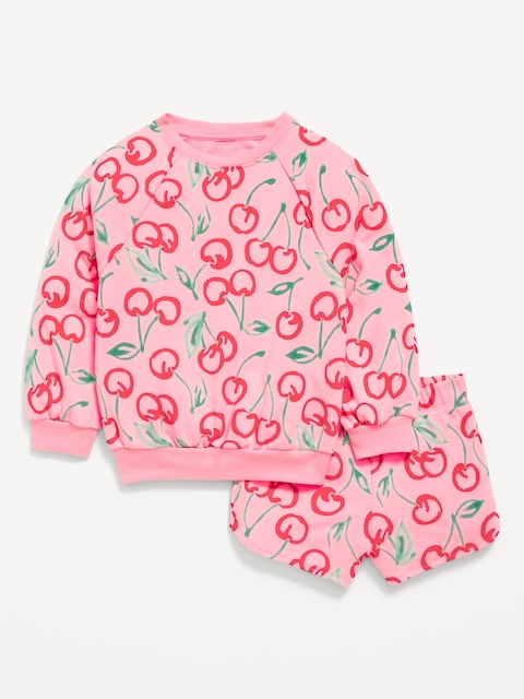 Printed French Terry Sweatshirt and Shorts Set for Toddler Girls