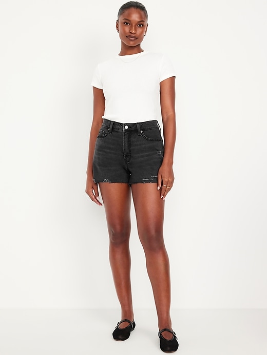 Image number 1 showing, Curvy High-Waisted OG Jean Cut-Off Shorts -- 3-inch inseam