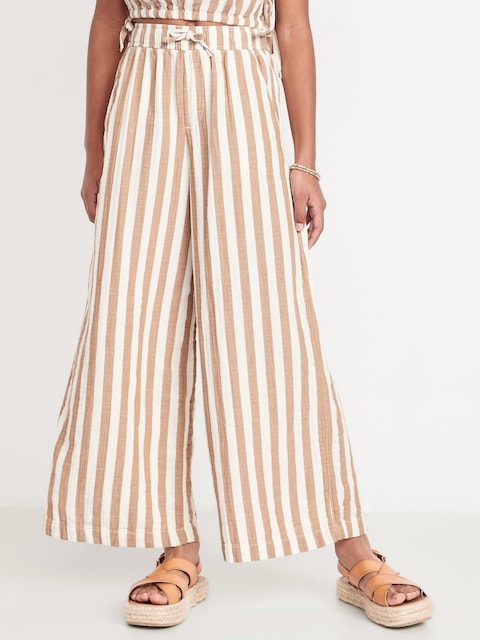 Pantalon ample à jambe large à tissage double à taille haute avec motif pour fille