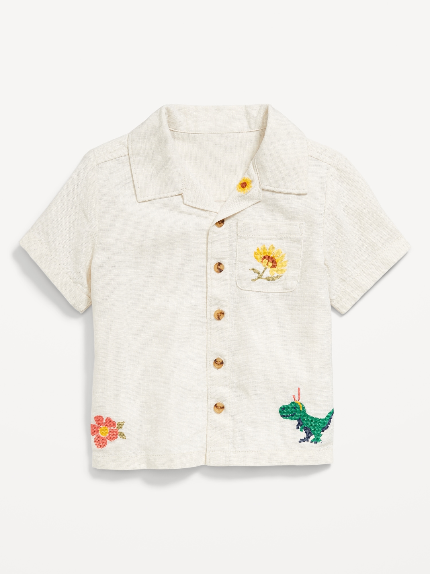 Embroidered Short-Sleeve Linen-Blend Shirt for Toddler Boys