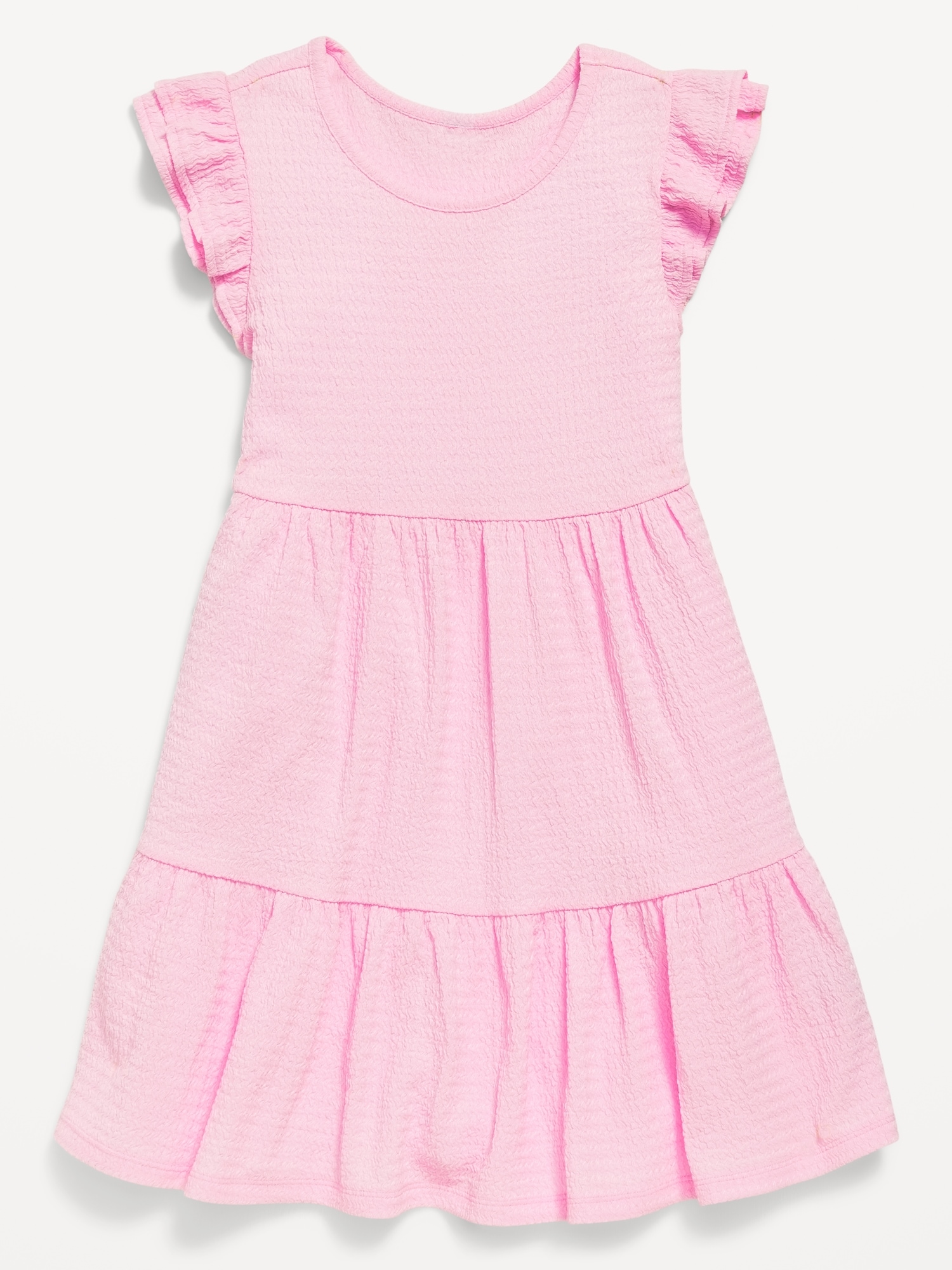 Short-Sleeve Textured Tiered Swing Dress for Girls