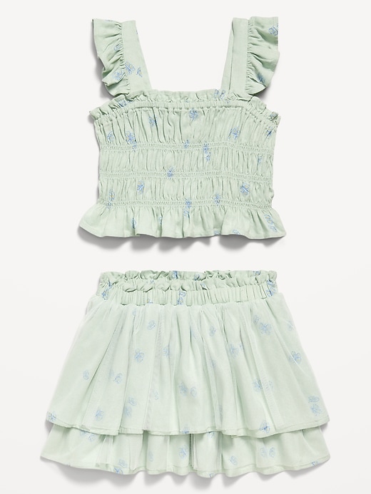 View large product image 1 of 3. Printed Sleeveless Smocked Top and Tulle Skirt Set for Toddler Girls