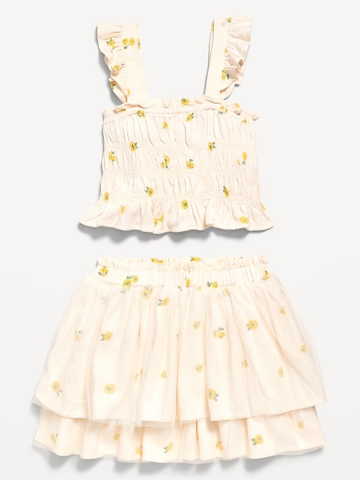 View large product image 1 of 3. Printed Sleeveless Smocked Top and Tulle Skirt Set for Toddler Girls