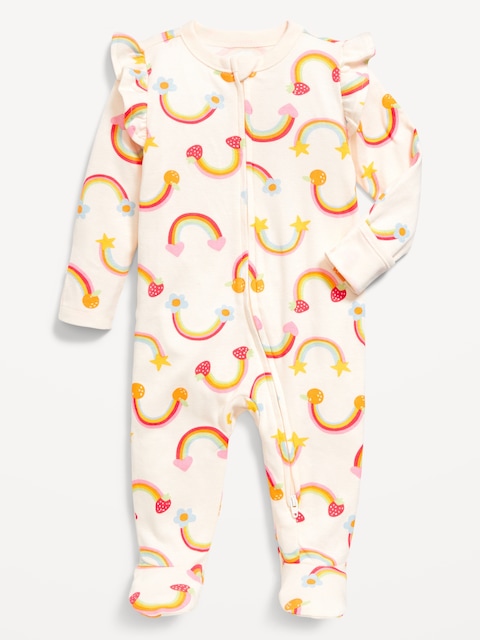 2-Way-Zip Sleep & Play Ruffle-Trim Footed One-Piece for Baby - Multi