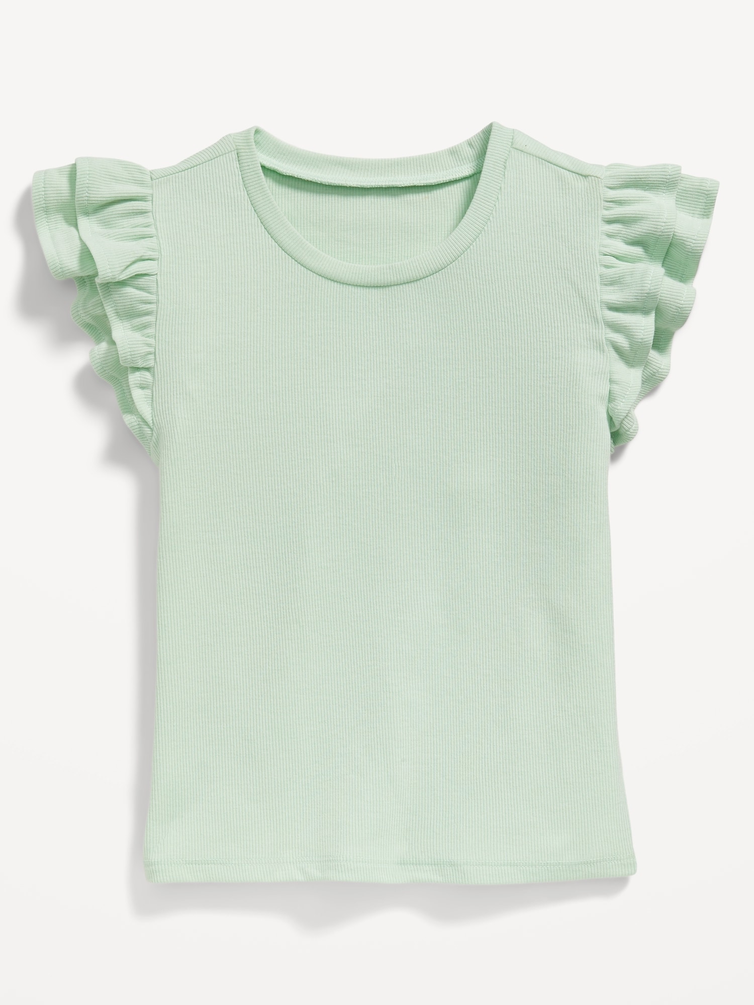 Fitted Short-Sleeve Ruffle-Trim Ribbed Top for Girls