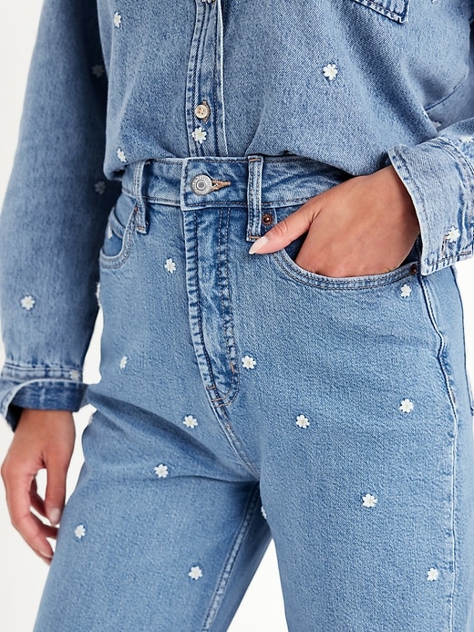 Image number 4 showing, Extra High-Waisted Embroidered Wide-Leg Jeans