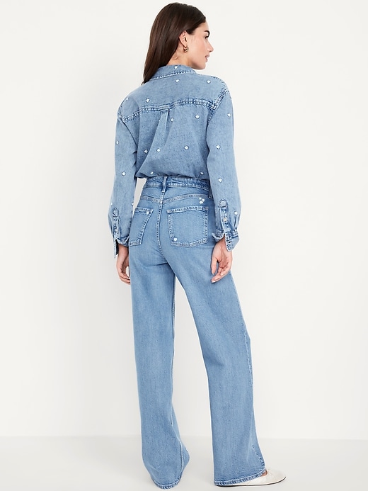 Image number 3 showing, Extra High-Waisted Embroidered Wide-Leg Jeans