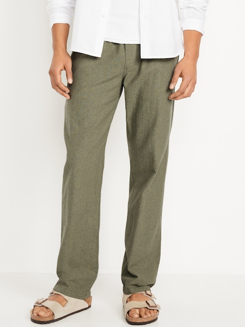90's Straight Linen-Blend Pants - Gray