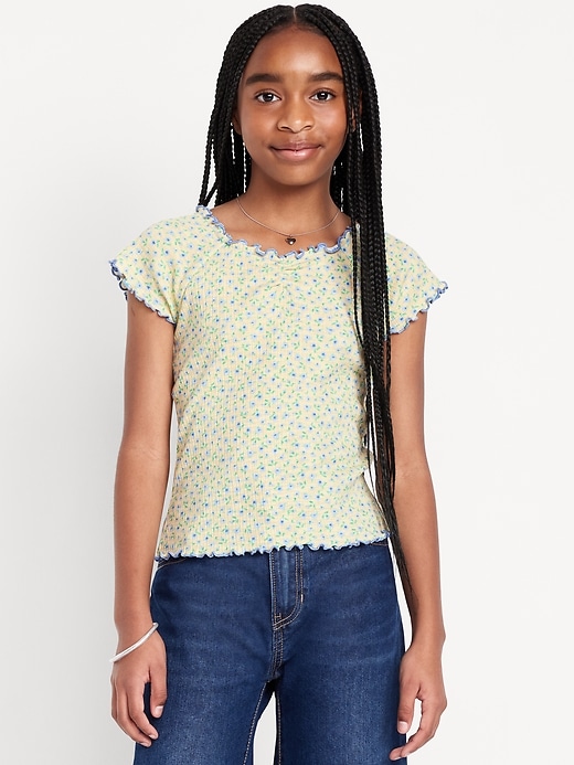 View large product image 1 of 3. Fitted Ribbed Ruffle-Trim Top for Girls