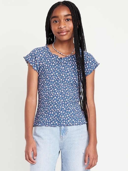 View large product image 1 of 3. Fitted Ribbed Ruffle-Trim Top for Girls