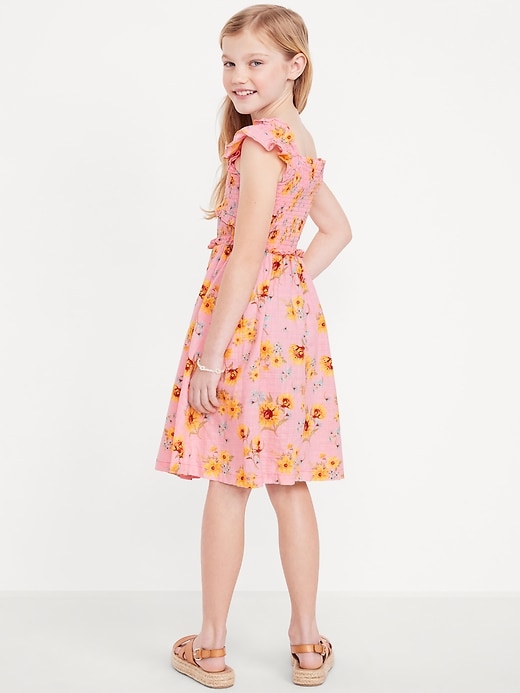 View large product image 2 of 3. Printed Flutter-Sleeve Smocked Fit and Flare Dress for Girls