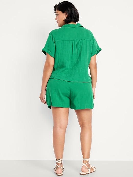 Image number 7 showing, High-Waisted Crinkle Gauze Shorts -- 4-inch inseam