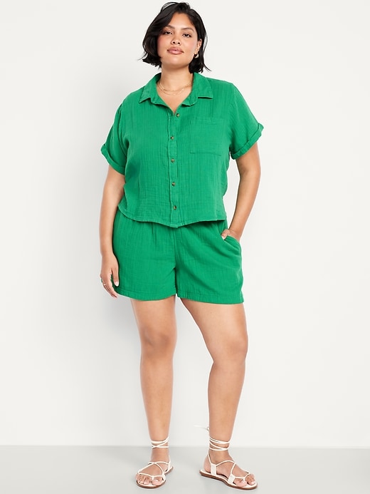 Image number 6 showing, High-Waisted Crinkle Gauze Shorts -- 4-inch inseam