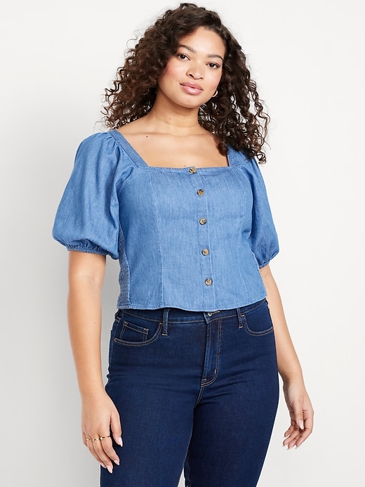 Image number 5 showing, Button-Down Puff-Sleeve Top