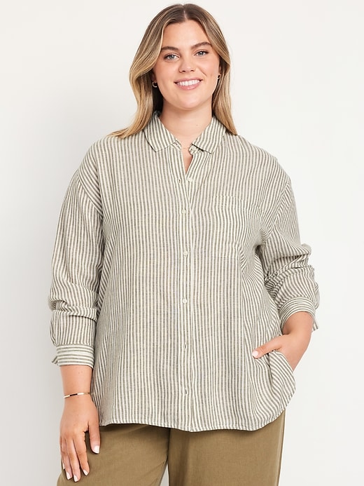 Image number 6 showing, Button-Down Linen-Blend Striped Shirt