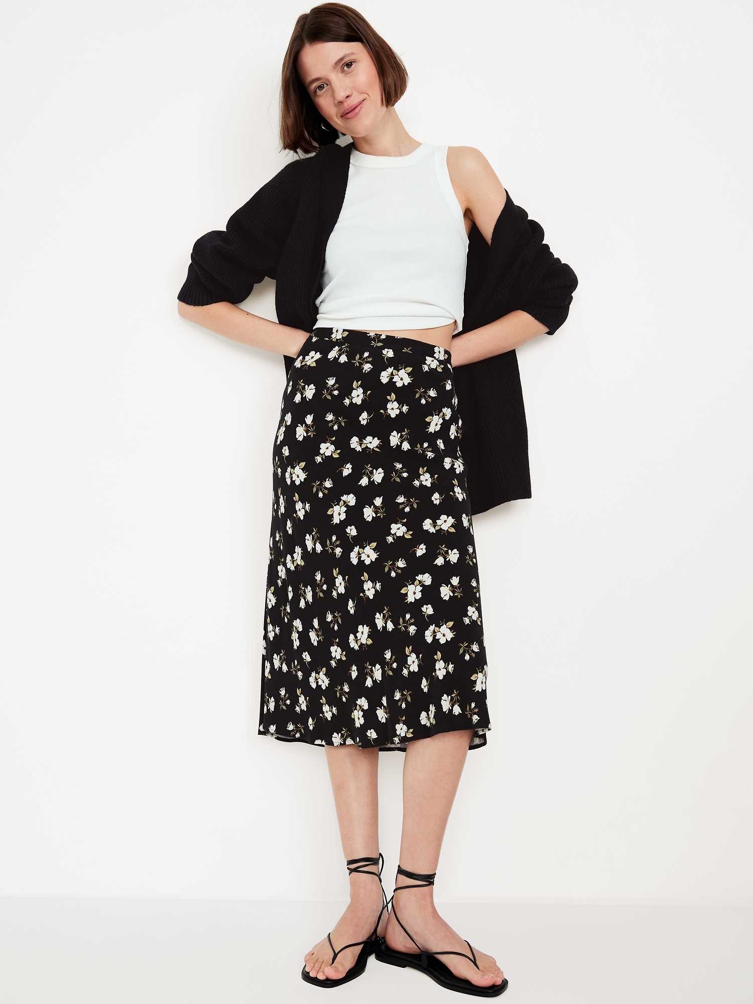 Crepe A-Line Midi Skirt