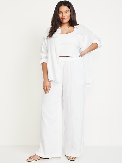 Image number 6 showing, High-Waisted Crinkle Gauze Wide-Leg Pants