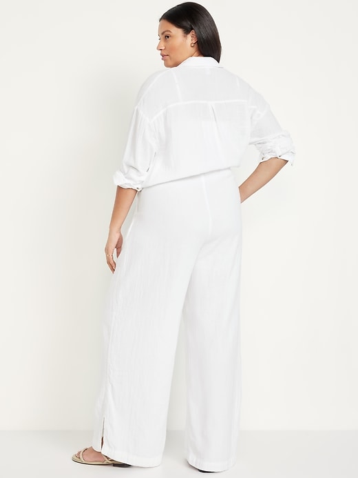 Image number 7 showing, High-Waisted Crinkle Gauze Wide-Leg Pants