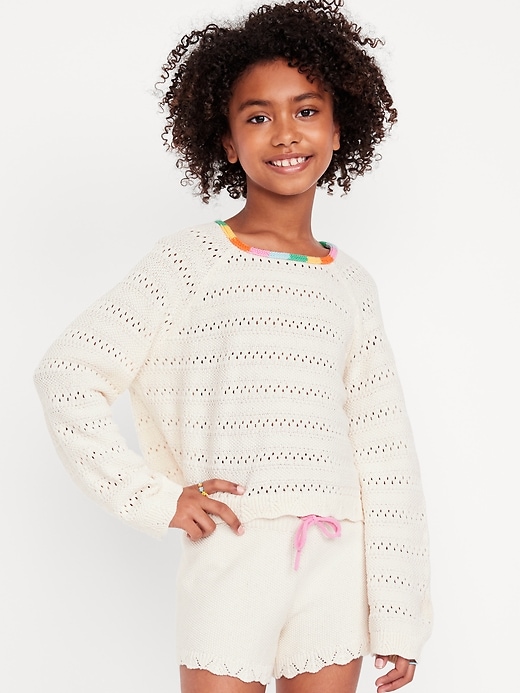 View large product image 1 of 3. Long-Sleeve Crochet Sweater-Knit Top for Girls