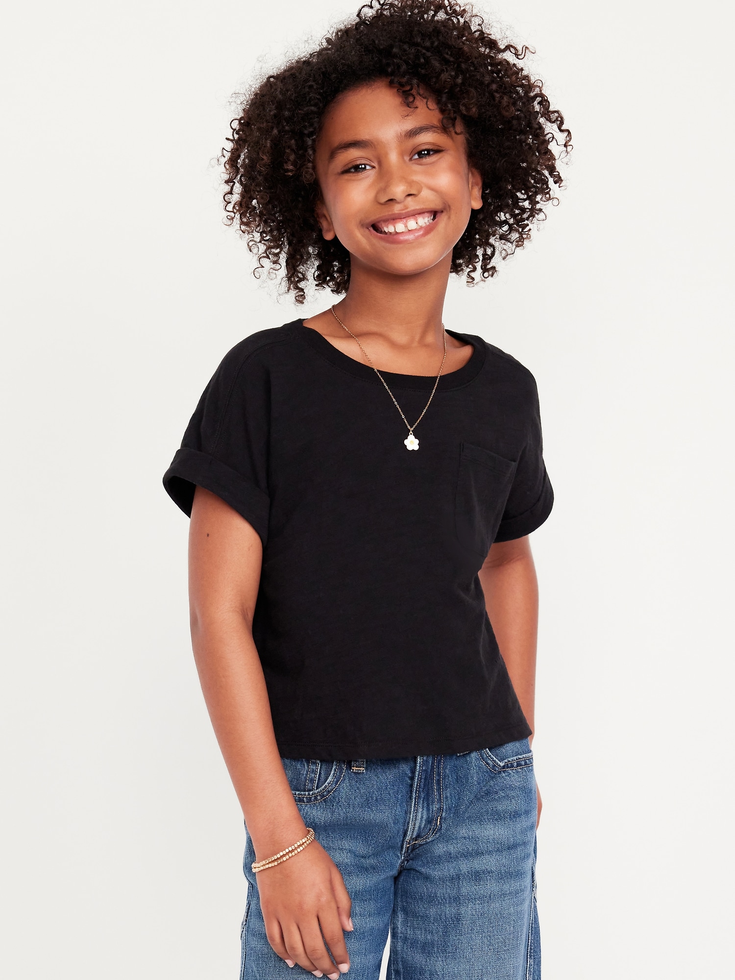 Short-Sleeve Slub-Knit Pocket T-Shirt for Girls