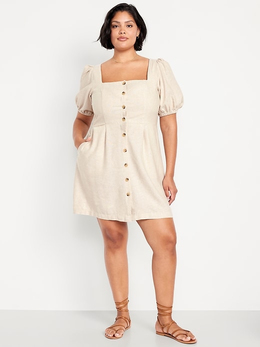 Image number 6 showing, Puff-Sleeve Linen-Blend Mini Dress