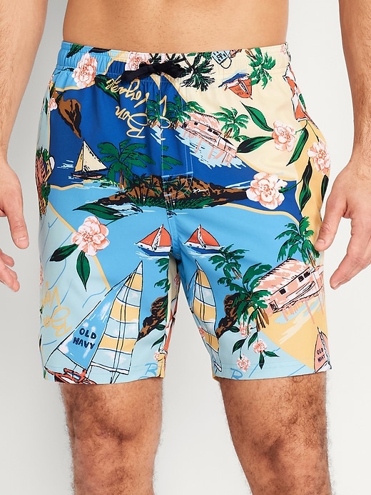 Image number 1 showing, Printed Swim Trunks -- 7-inch inseam