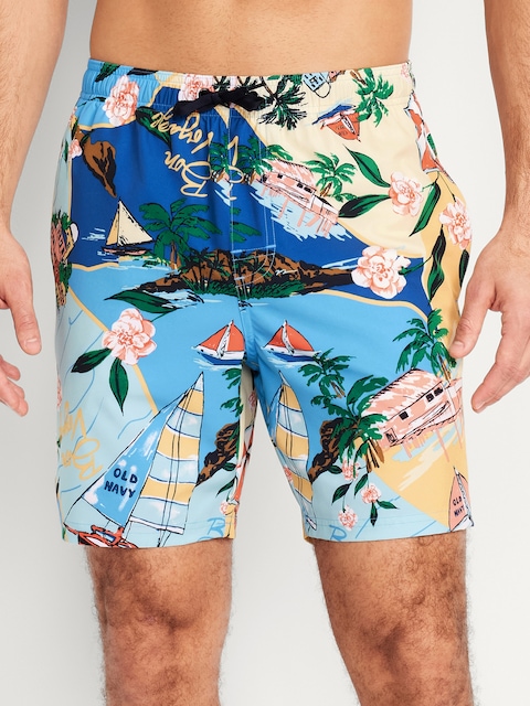 Printed Swim Trunks -- 7-inch inseam - Multi