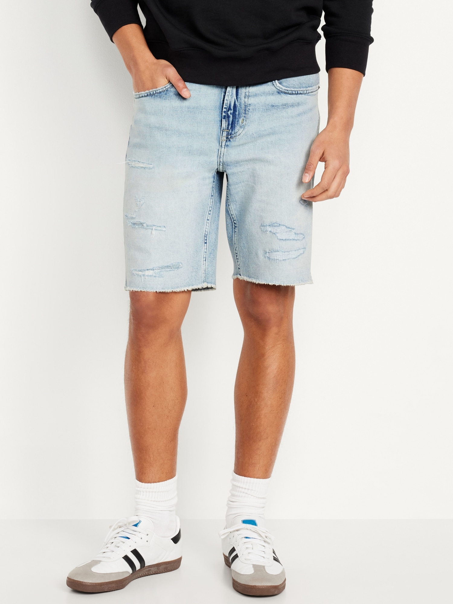 Slim Built-In Flex Jean Raw-Edge Shorts -- 9.5-inch inseam