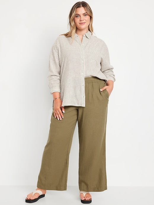 Image number 4 showing, High-Waisted Linen-Blend Wide-Leg Pants