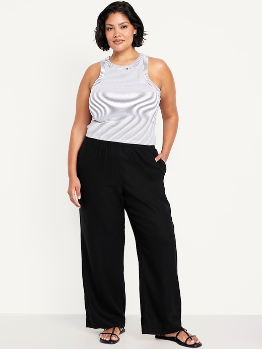 Image number 6 showing, High-Waisted Linen-Blend Wide-Leg Pants