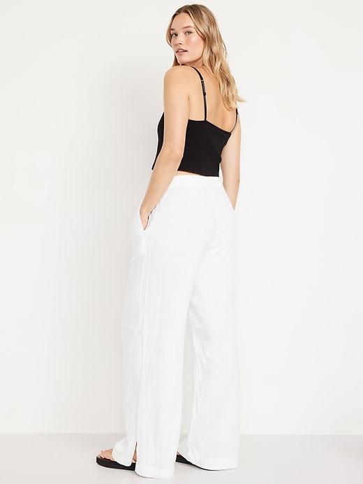 Image number 5 showing, High-Waisted Crinkle Gauze Wide-Leg Pants