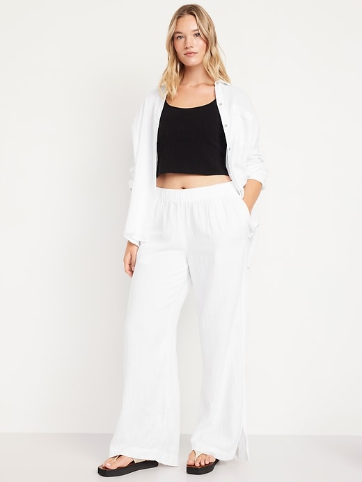 Image number 4 showing, High-Waisted Crinkle Gauze Wide-Leg Pants