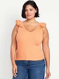 Ruffle-Trim Mixed Material Top