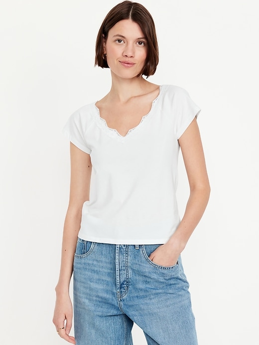 Image number 1 showing, Lace-Trim V-Neck Top